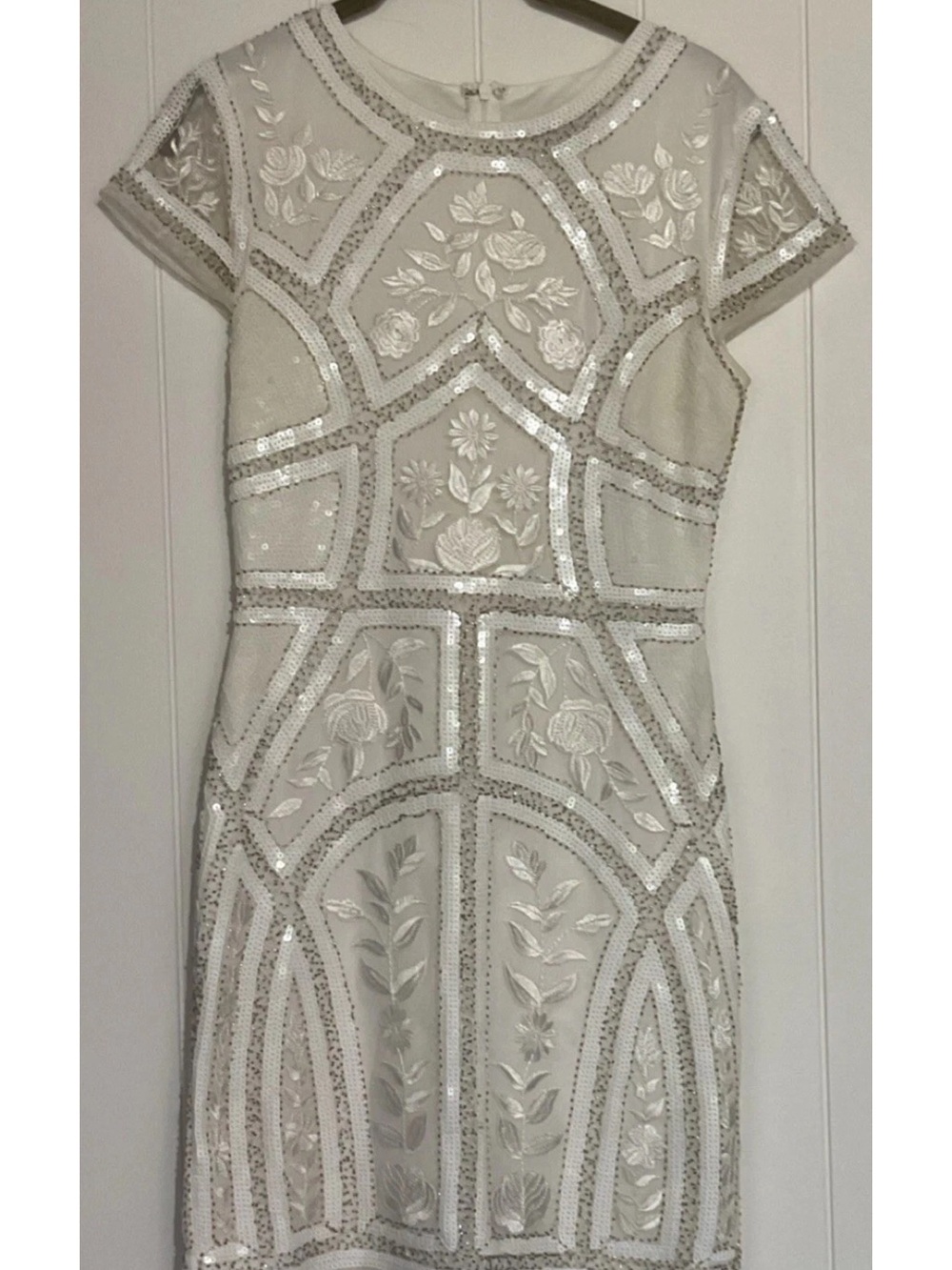 Lulu's Ivory Embroidered Beaded Mesh Short-Sleeve Shift Dress - Picture 2 of 9